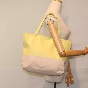 CELINE Horizontalkava Tote Bag Leather Yellow Beige Auth